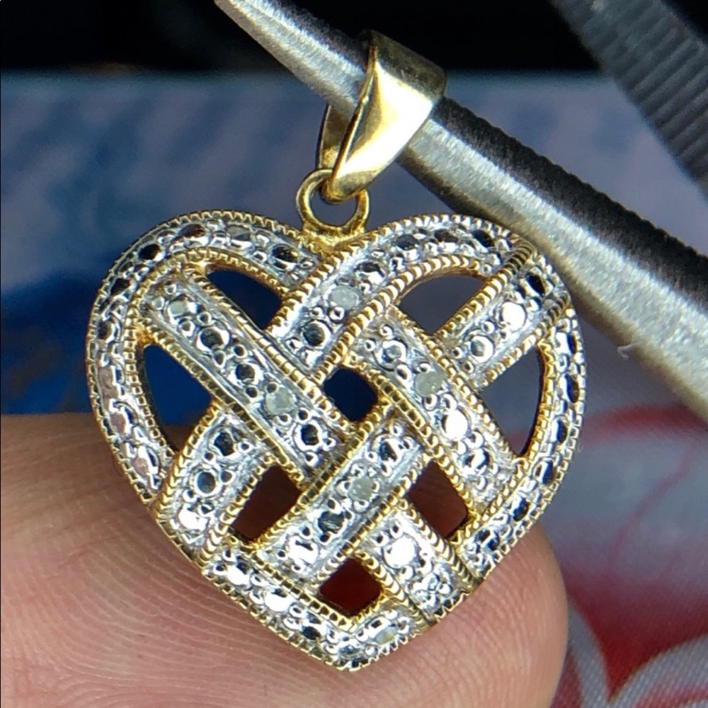 925 Silver & Gold woven Heart Pendant & Chain